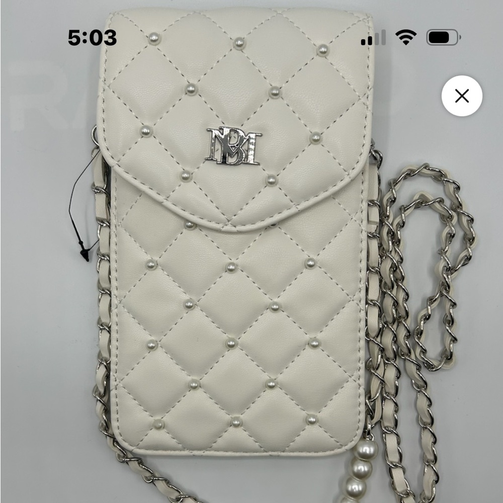 Badgley Mischka White Quilted Clutch with Chain Strap